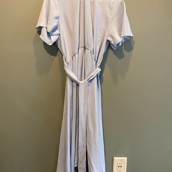 Elegant, Womens Dress.. Flutter Sleeve, Belted, Light Blue- SHEIN Wrap Dress - Picture 4 of 7